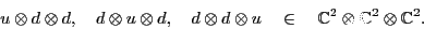\begin{displaymath}u \otimes d \otimes d, \quad d \otimes u \otimes d, \quad d \...
... {\mathbb{C}}^2 \otimes {\mathbb{C}}^2 \otimes {\mathbb{C}}^2. \end{displaymath}