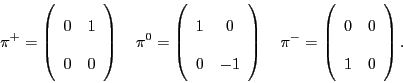 \begin{displaymath}
\pi^+ = \left(\begin{array}{cc} 0 & 1 \\ 0 & 0 \end{array} \...
... = \left(\begin{array}{cc} 0 & 0 \\ 1 & 0 \end{array} \right) .\end{displaymath}