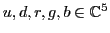 $u,d,r,g,b \in {\mathbb{C}}^5$