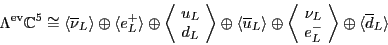 \begin{displaymath}\Lambda^{\rm ev}{\mathbb{C}}^5 \cong \langle \overline{\nu}_L...
...{array} \! \right\rangle \oplus \langle \overline{d}_L \rangle \end{displaymath}