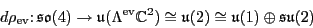 \begin{displaymath}d\rho_{\rm {ev}}\colon {\mathfrak{so}}(4) \to \u (\Lambda^{\r...
...hbb{C}}^2) \cong \u (2) \cong \u (1) \oplus {\mathfrak{su}}(2) \end{displaymath}