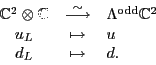 \begin{displaymath}
\begin{array}{ccl}
{\mathbb{C}}^2 \otimes {\mathbb{C}}& \st...
...}^2 \\
u_L & \mapsto & u \\
d_L & \mapsto & d .
\end{array}\end{displaymath}