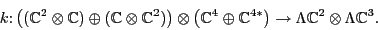 \begin{displaymath}k \colon \big(({\mathbb{C}}^2 \otimes {\mathbb{C}})
\oplus ({...
...ig)
\to \Lambda {\mathbb{C}}^2 \otimes \Lambda {\mathbb{C}}^3 .\end{displaymath}